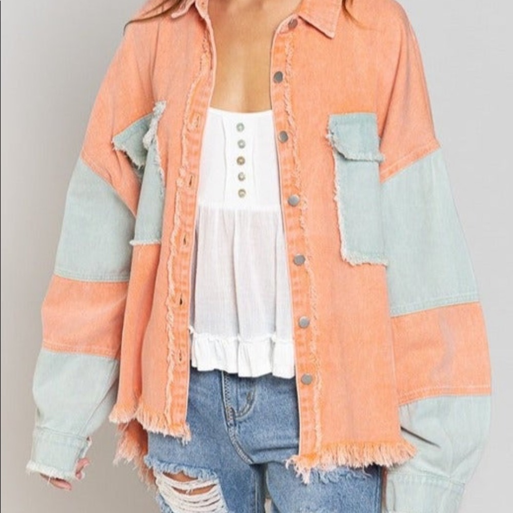 Pol Cantaloupe & Seafoam Oversized Shacket